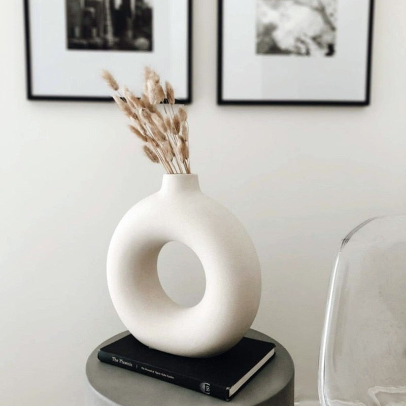 NordPot - Nordic Circular Hollow Ceramic Vase Donuts Flower Pot